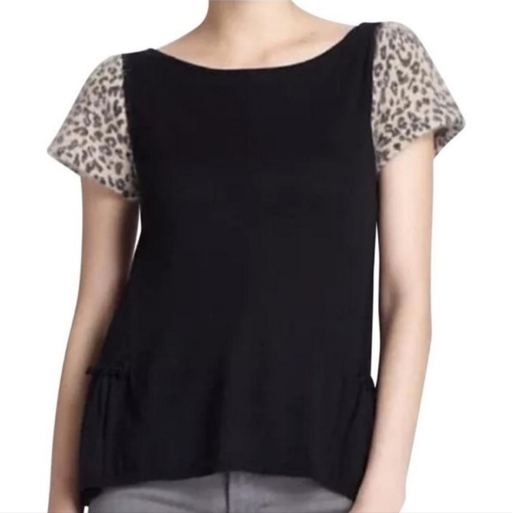 Anthropologie Leifsdottir Sweater Blouse with Leopard Print Sleeves